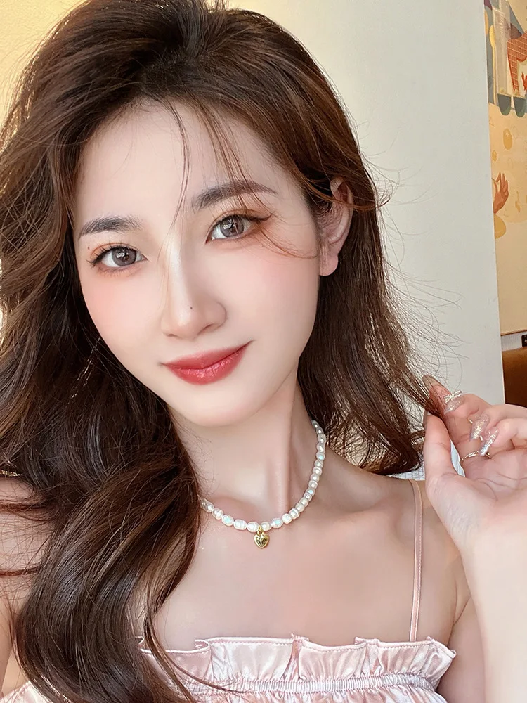 Romantic Love Heart Natural Freshwater Pearl 14K Gold Filled Female Chains Necklace Wholesale Jewelry For Women Wedding Gifts