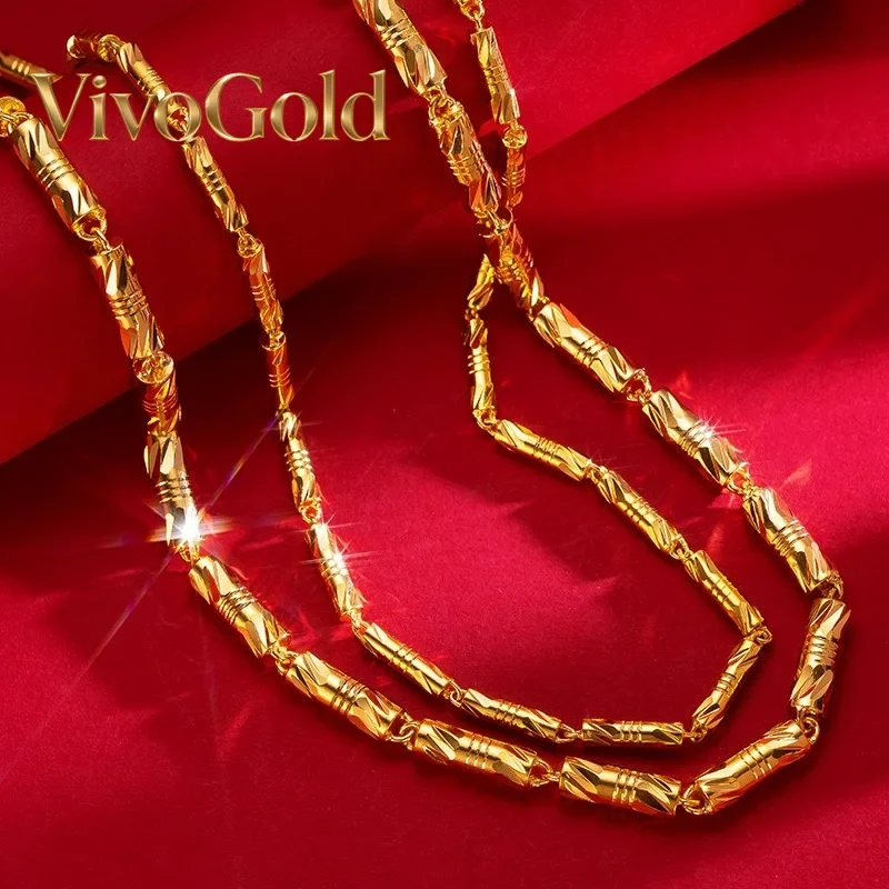 

Золотое цилиндрическое ожерелье VivoGold24K с двойным бамбуковым узлом, 9999 проба, из настоящего золота, для мужчин и женщин, однотонное, золотое украшение с бамбуковым узлом.