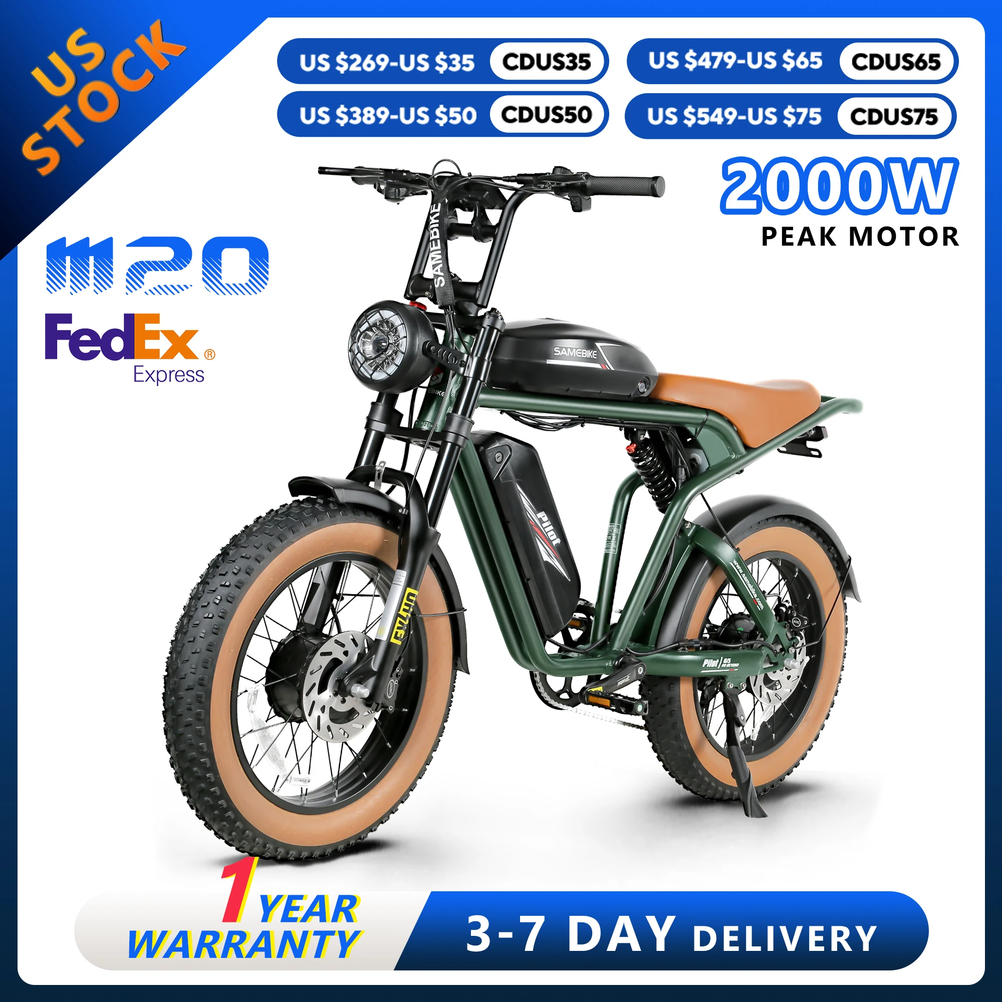 

SAMEBIKE M20-III Электрический велосипед 2000 Вт Двойной двигатель 48 В 36 Ач Электрический велосипед 20*4,0 дюйма Fat Tires Горный вездеходный электронный велосипед для взрослых