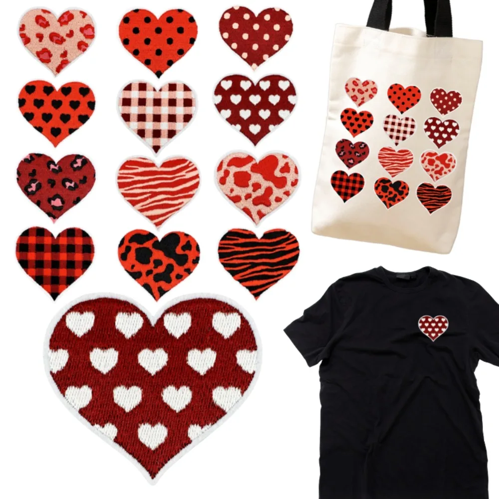 

New Checkered Peach Heart Sticker Embroidery Love Cloth Patches Embroidered Ironing on Clothing Accessories Badge Cloth Label