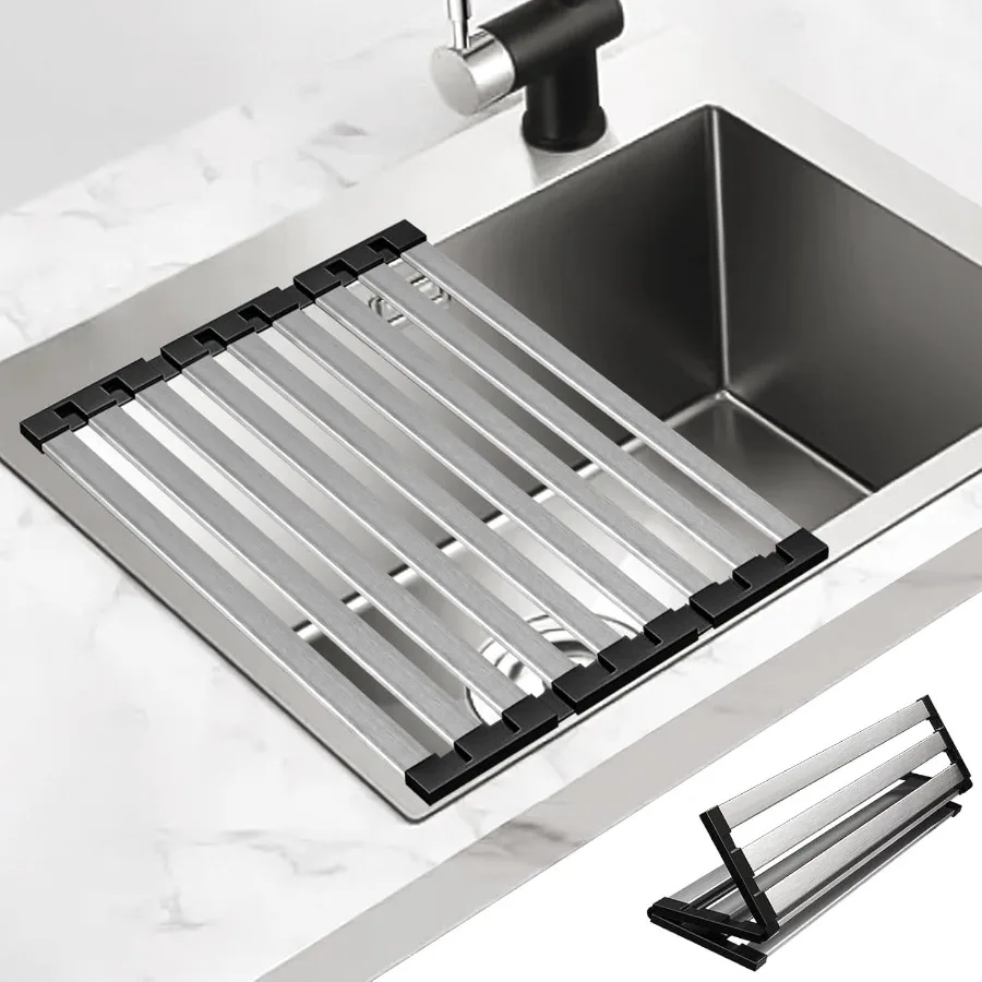 

17.5 X 13 Roll Up Dish Drying Rack 304 Stainless Steel Over Sink Dish Drying Rack Foldable HeatResistant Dishes Drainer for Kit