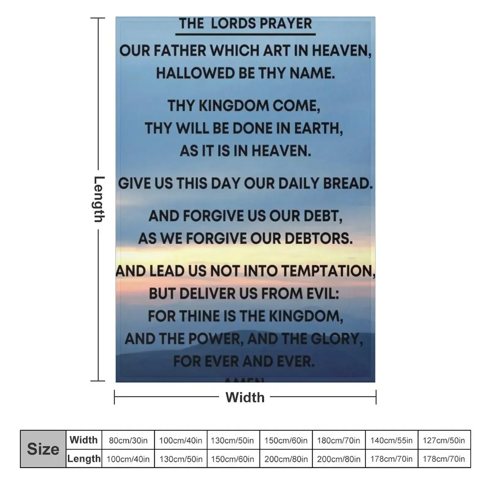 The Lords Prayer KJV - Cloudy Sunset Background Throw Blanket couch cozy soft plush fuzzy picnic outdoor blanket