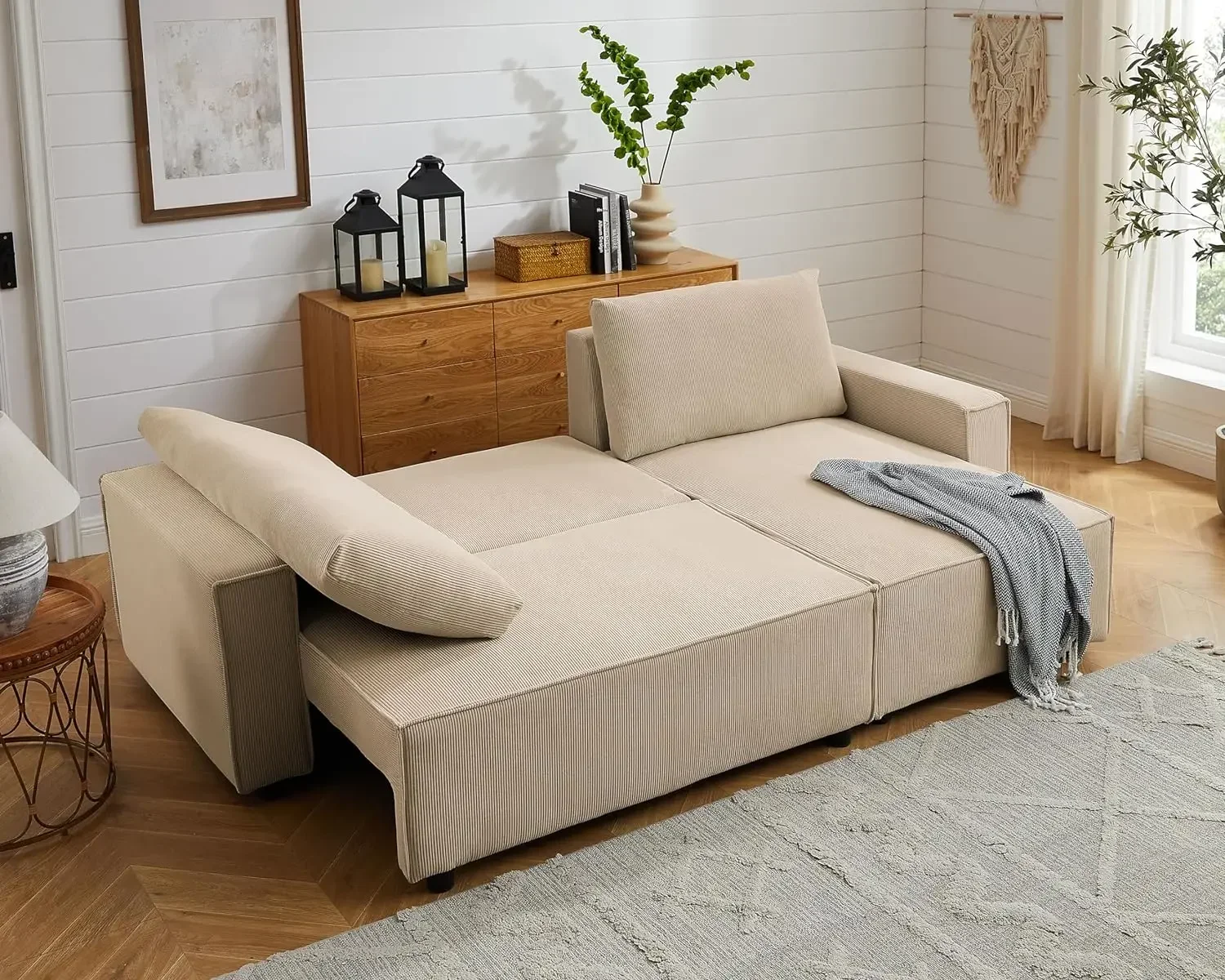 

For Multi-Functional Living Room Couch, Corduroy Material Full-Size Sofa Bed, and Convertible Chaise Lounge