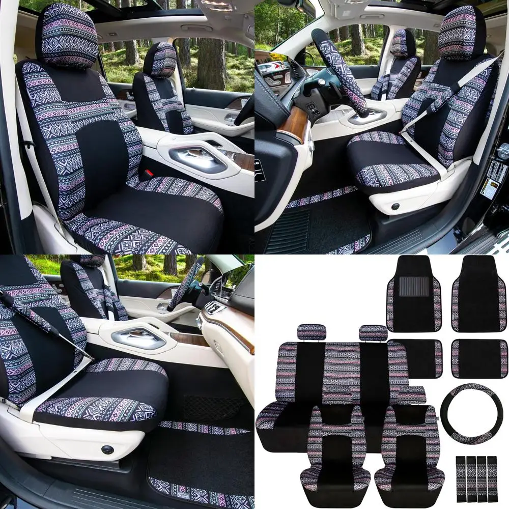 

Full Set Southwestern Print Cloth Car Seat Covers Combo Set with Carpet Floor Mats, Universal Fit, Washable Seat Cover for SUV,
