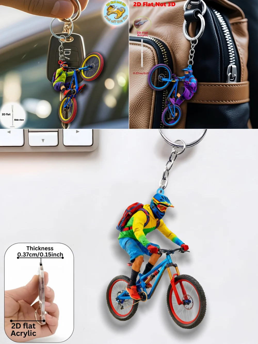 AliExpress NONE Mountain Biker Keychain,2D Flat Acrylic Pendant,Outdoor Sports Ornament,Bag Charm,Cycling Lovers Trinket,Gift,Bicycle Decoration