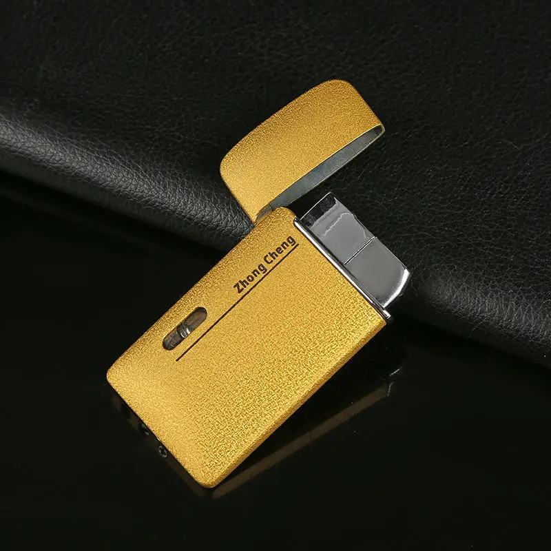 Refillable Windproof Jet Flame Lighter, Slim Metal Butane Lighter with Red Flame, Portable Gas Lighter with Visible Fuel Window