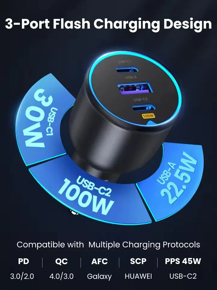130W UGREEN USB C Fast Car Charger with PD Cable for for   iPhone 17 Samsung Galaxy S25 Laptops Fast USB C Car Charger QC4
