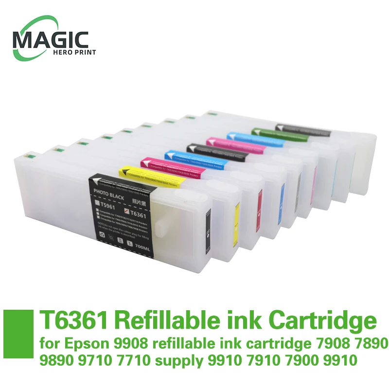 Magic T6361-T6369 T636A T636B for Epson 9908 refillable ink cartridge epson 7908 7890 9890 9710 7710 supply 9910 7910 7900 9910