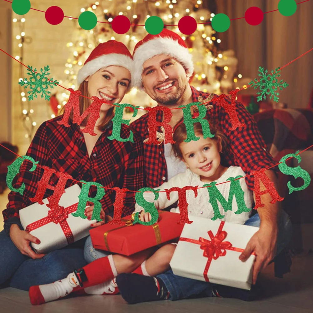 

1pcs Paper Bunting Christmas Party Flag Decor Hanging Decoration For Indoor Outdoor Festival Events Xmas Banner Pendant