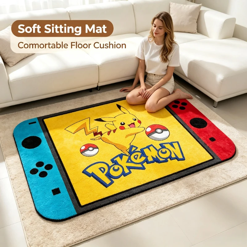 Pikachu Cartoon Game Floor Mat, Faux Cashmere Console Shape Rug, Soft Non Slip Door Mat, Living Room Bedroom Bathroom Gift