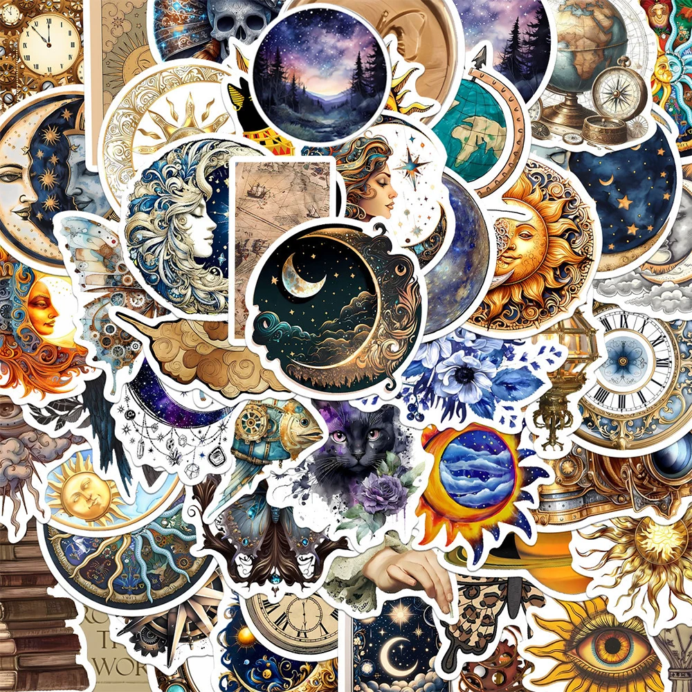 

10/30/50pcs Retro Golden Greek Mythology Star Moon Stickers Cartoon Aesthetic Sticker Skateboard Luggage Phone Decals Wholesale