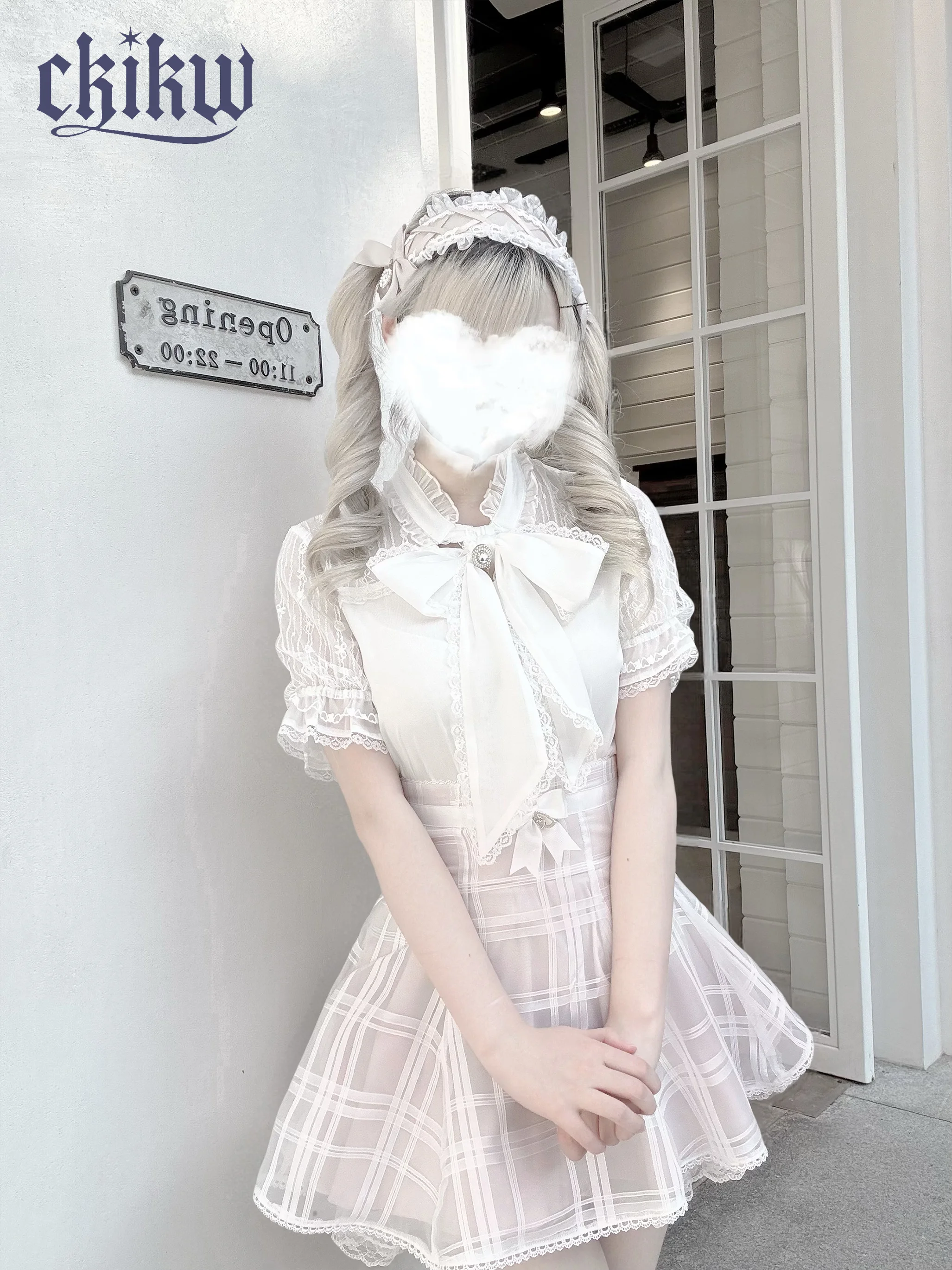 Original Subculture Mine White and Black Shirt Summer New Girls Sweet Cute Bow Short Sleeve Blouses Tops Mini Skirt for Women