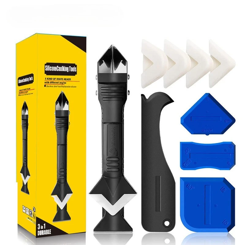 

9PCS Caulk Nozzle Applicator Silicone Scraper Sealant Caulking Smooth Remover Tools Kit Floor Caulk Finisher Grout Accessoriess