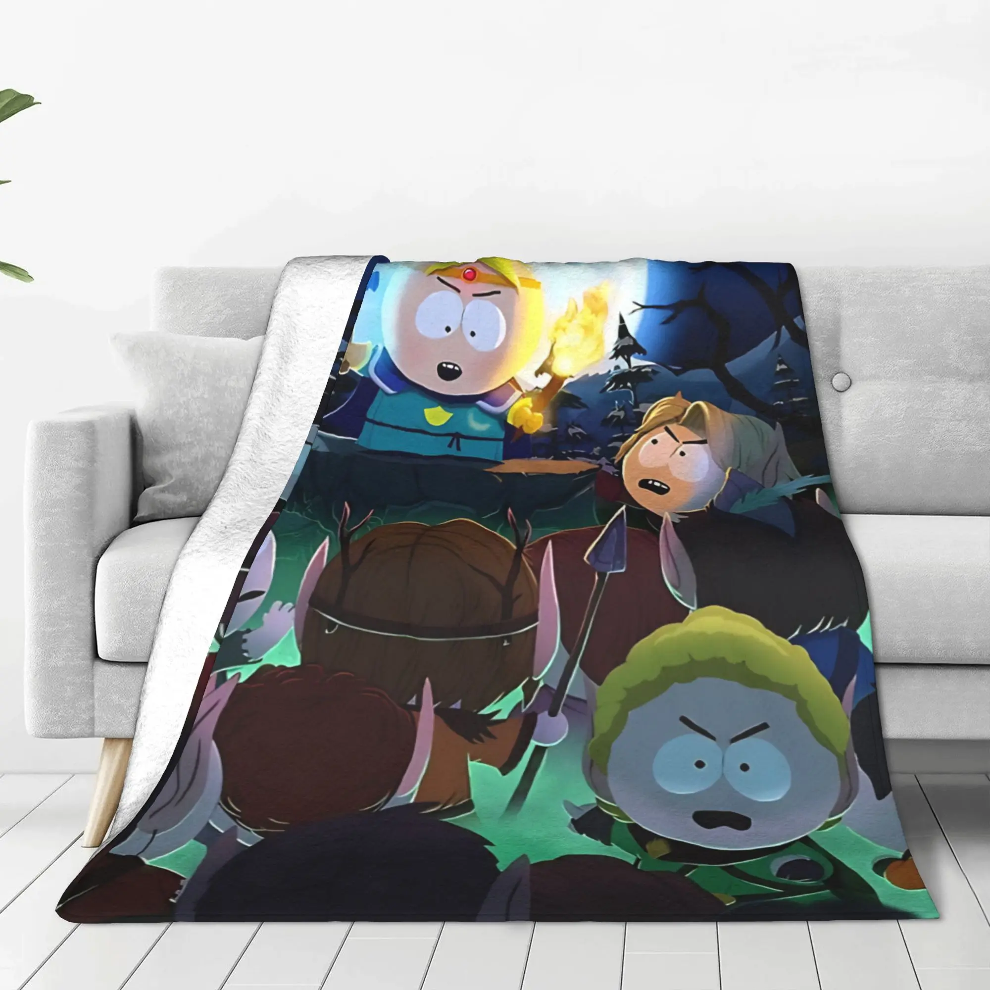 1PC Home Cutecore Sarcastic Small Town Cartoon  S-South Park Blanket Super Cosy Plush Home Living Room Sofa Halloween