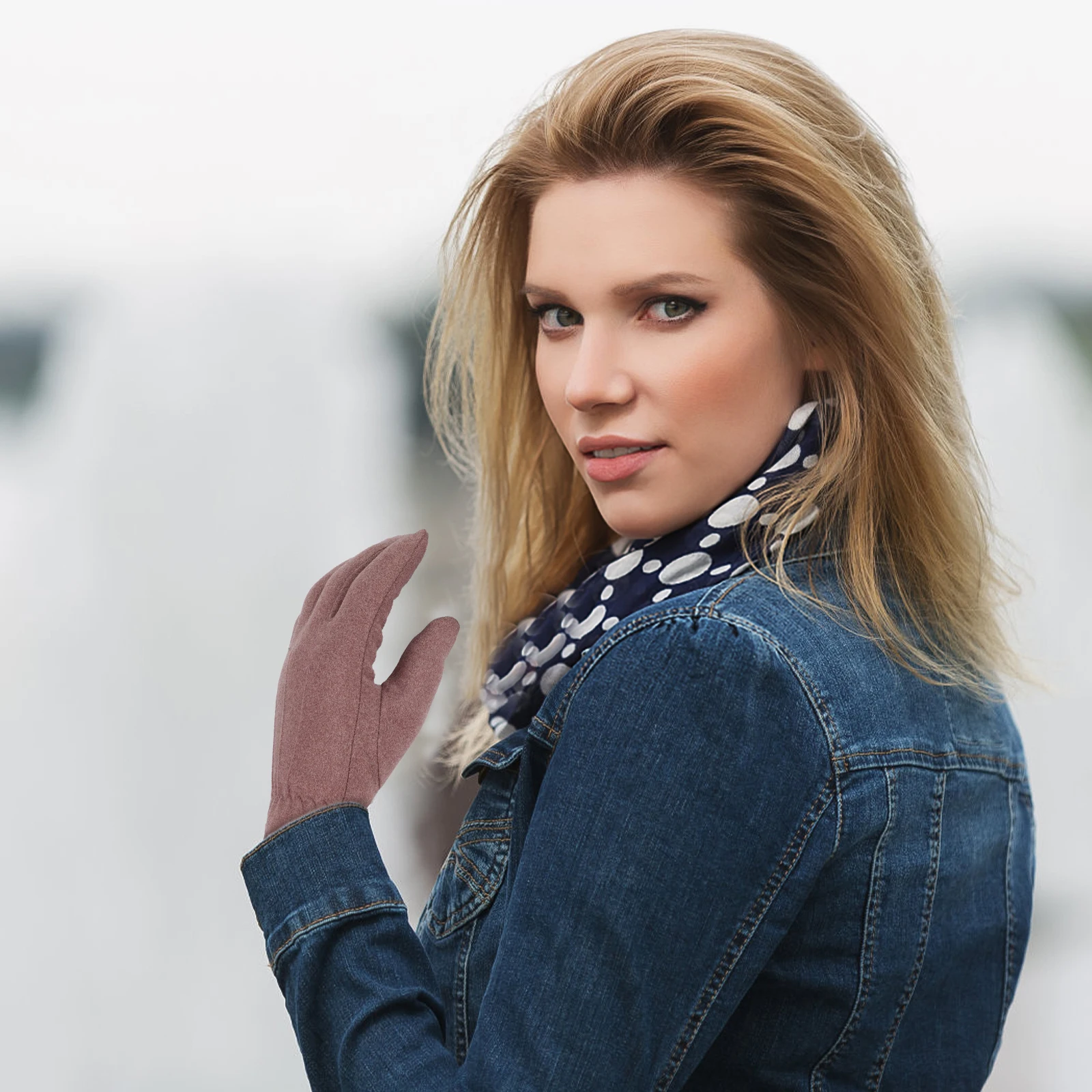 1Pair Double Layer Winter Gloves Women Thickening Warm Thermal Insulated Simple Design Red Bean Paste Color Mitten