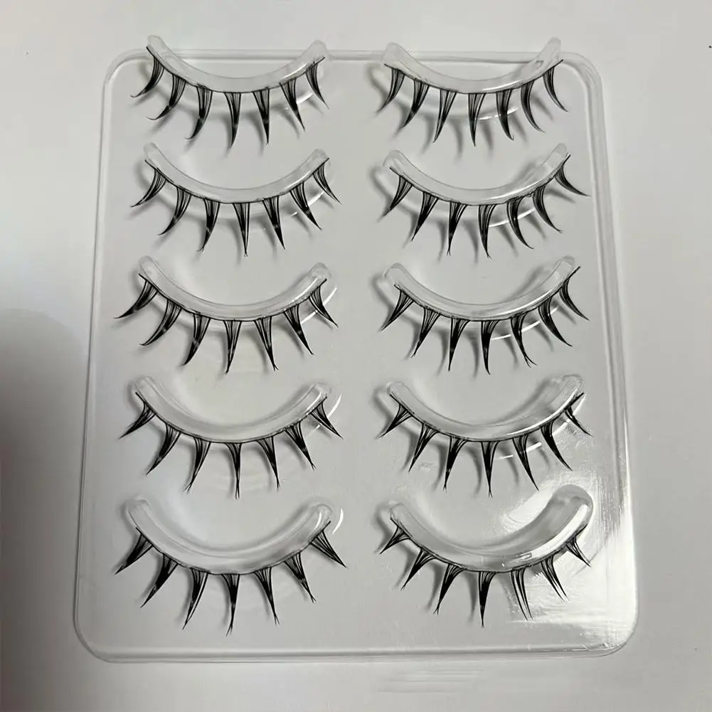 5ペア コスプレ エアつけまつげ 小悪魔風 マンガ アニメ エクステンションまつげ 透明な細いバンド ウェットスパイクまつげ メイクアップ