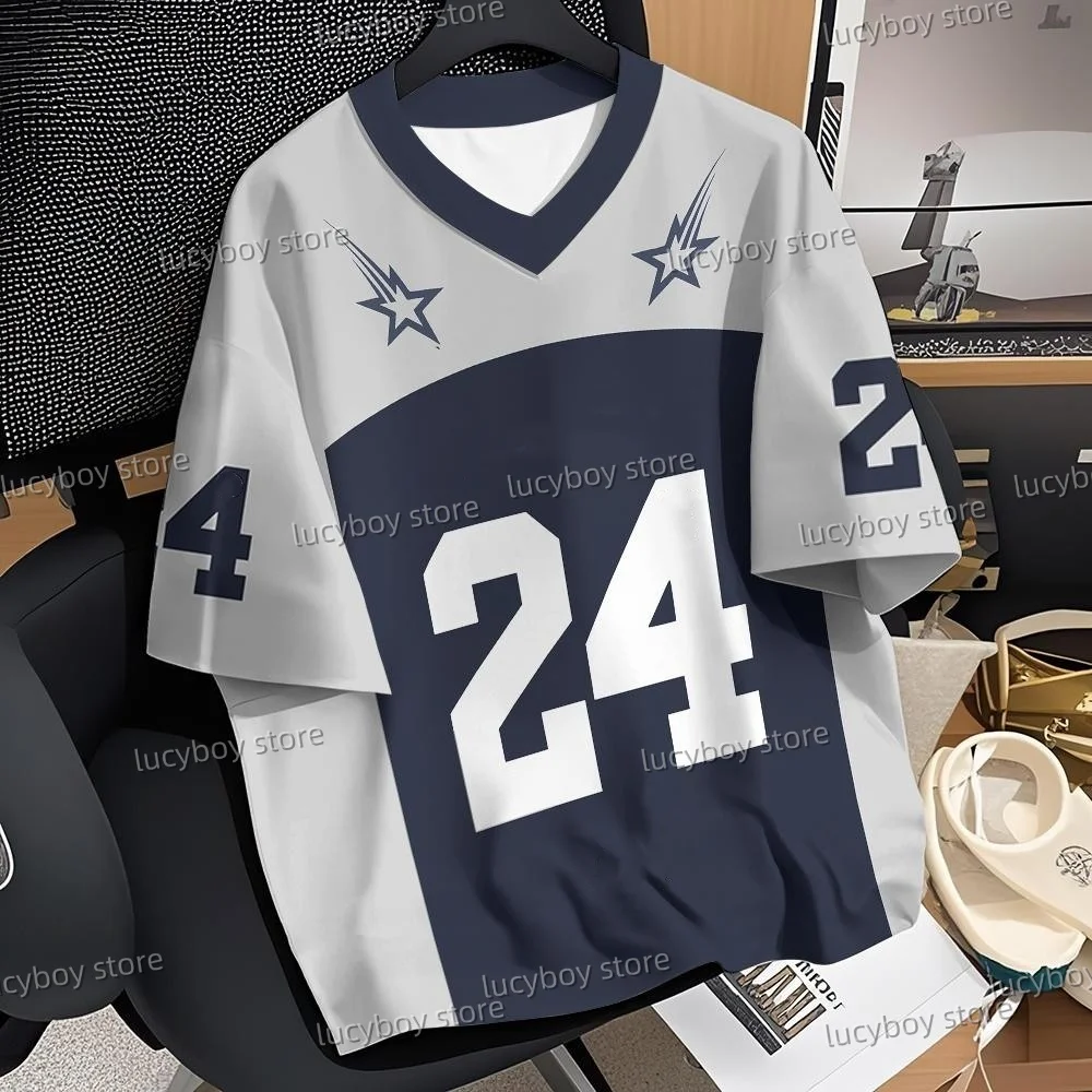 

Summer Mens Number 24 Letter Print T-Shirt Man Short Sleeve Jogging Jersey T-Shirt Vintage Oversize Striped Tees Men Clothes