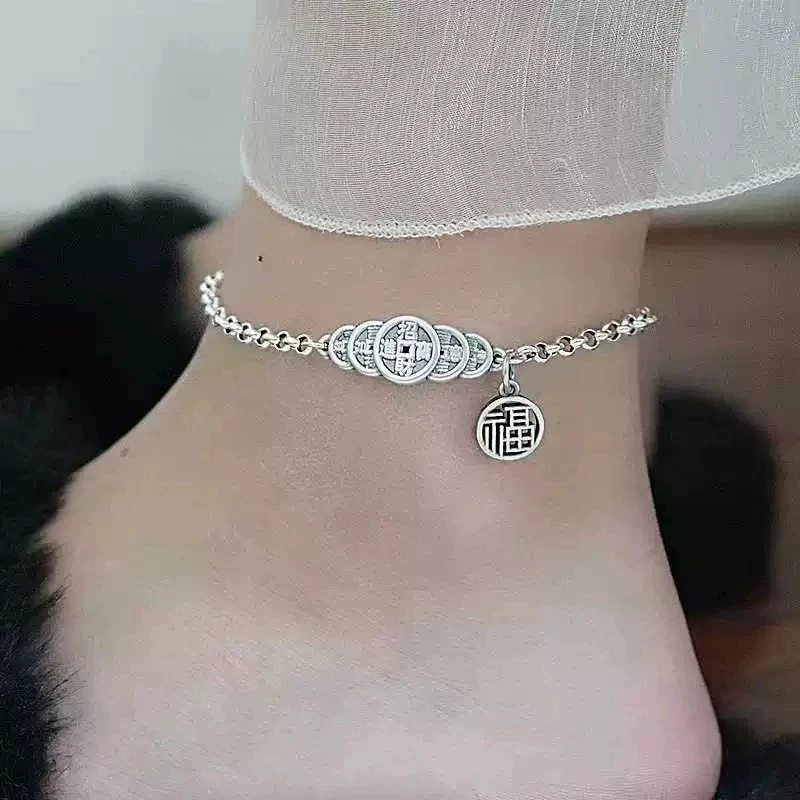 Retro Blessing Coin Foot Chain For Female Personality High End Ankle Jewelry Fashion Versatile Tassel Foot Chain KOFSAC