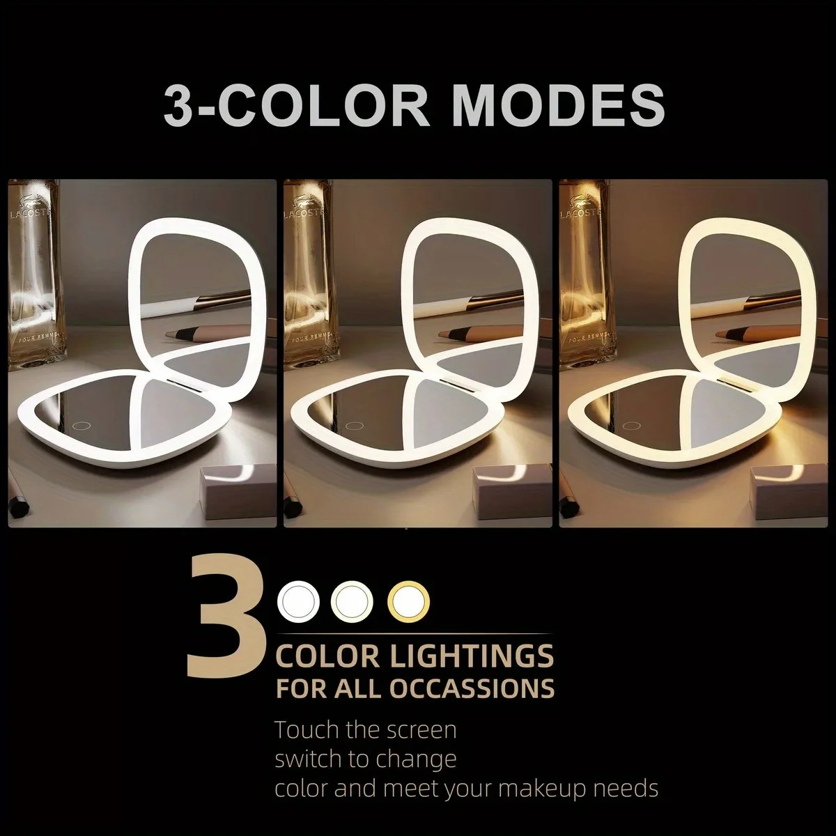 5X Double-Sided Magnifying Makeup Mirror with Lights, Handheld Mirror, Light Luxury and Convenient, Double-Sided with Led Lights and Tweezers, High-Definition Beauty Mirror, Rechargeable Smart Mirror with Three-Color Adjustable Light, Essential for Travel, Suitable for Makeup and Touch-Ups