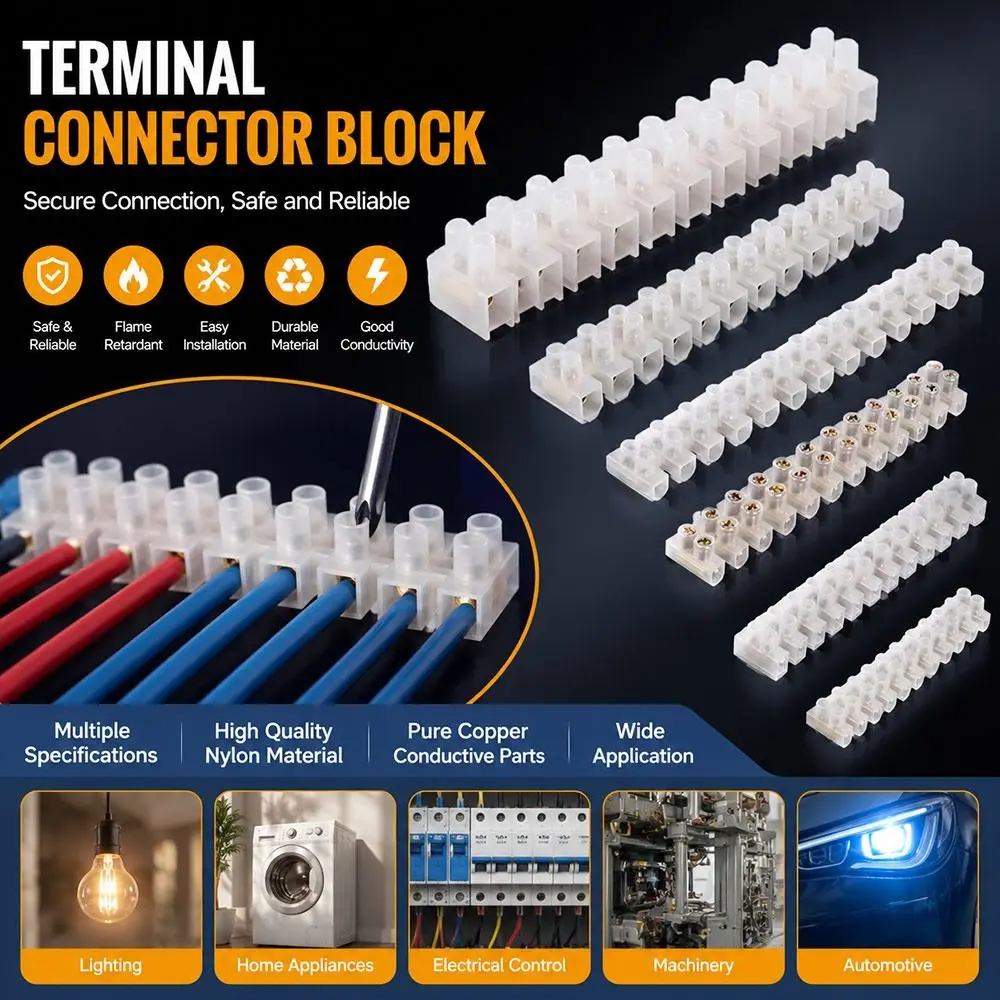 5Pcs 12 Position Electrical Connector Strip Insulated Housing H Type Structure Barrier Terminal Strip Screw Connection