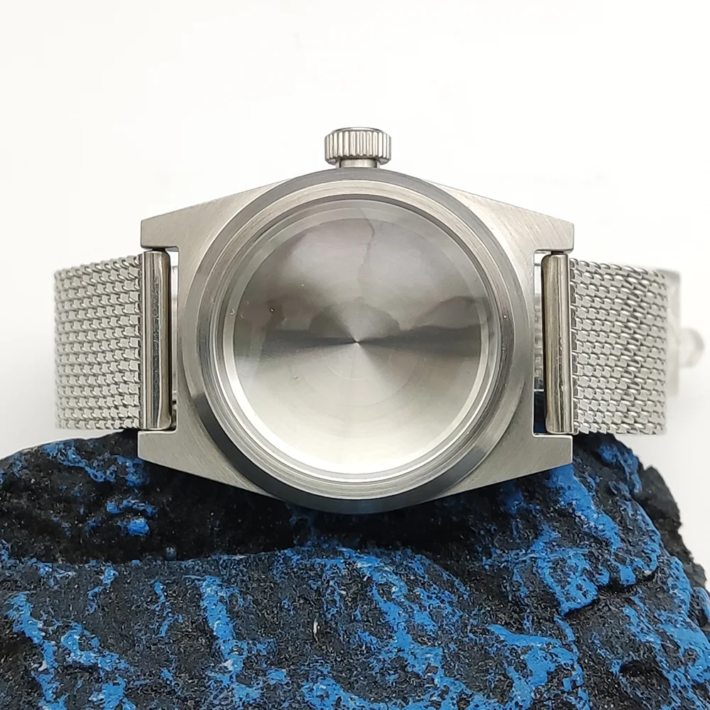 38MM Men\'s Watch Case Suitable for Japan NH35 Movement Sapphire Glass Four Sides Polished Mesh Belt Waterproof Motion