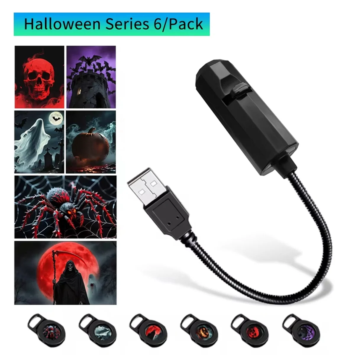 ABJY Halloween USB Projector Light Skull NightLight Ghost LED Lamp 360 Rotating Switchable Pattern Atmosphere Mood Light A