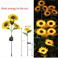 1/3Heads LED Solar Sunflower Lights Garden Lights Outdoor Waterproof Landscape Lights for Pathway Wedding Backyard