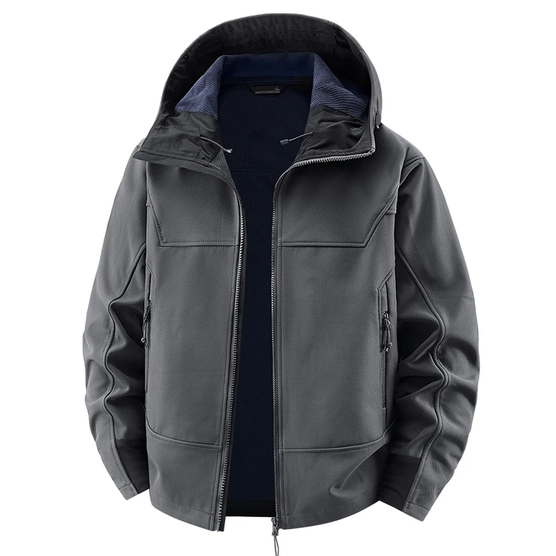 Men Windproof Versatile Solid Tops New Fashion Hooded Casual Jacket Autumn Winter Comfort Simplicity Big Pocket Coats Men