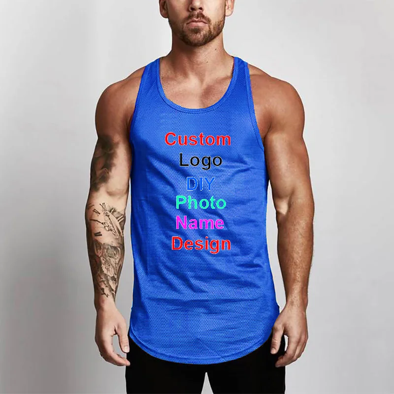 Your design custom Paint tshirt Running Vest Men Mesh Fitness Tank Tops Sport O-neck Sleeveless T-shirt Training Workout Jerseys