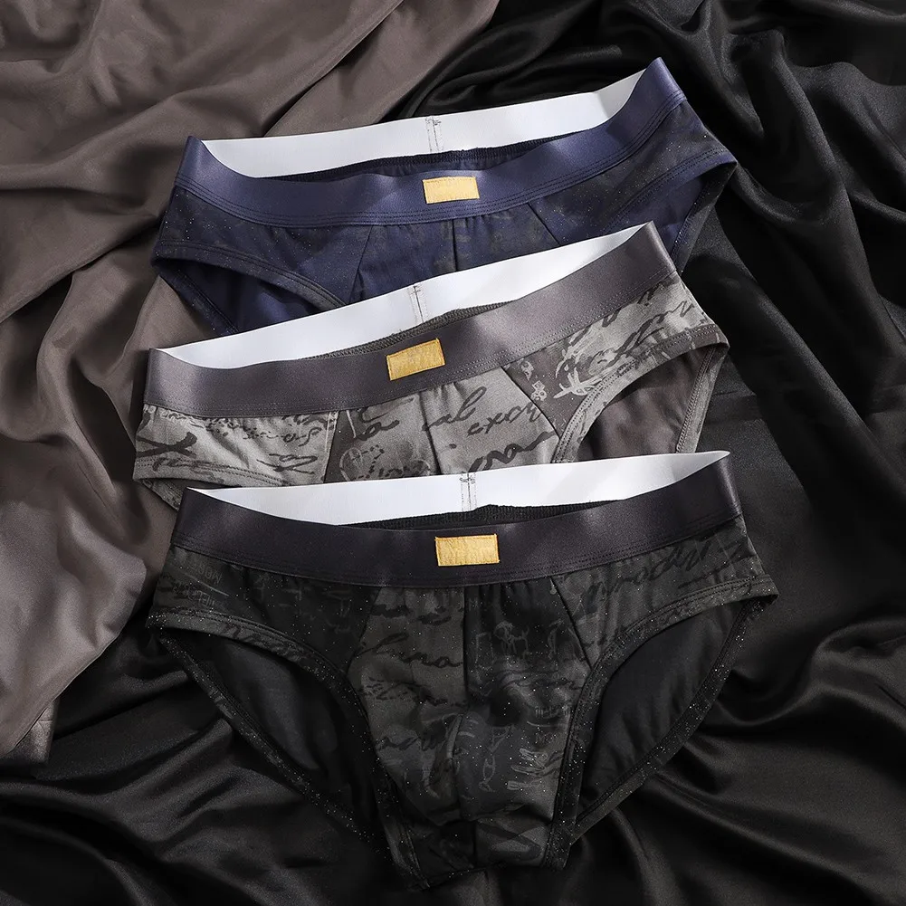Men Cotton Comfortable Briefs Retro Printed Mid-waist U-shaped Underwear Panties  Comfortable Stretch Lingerie Breathable