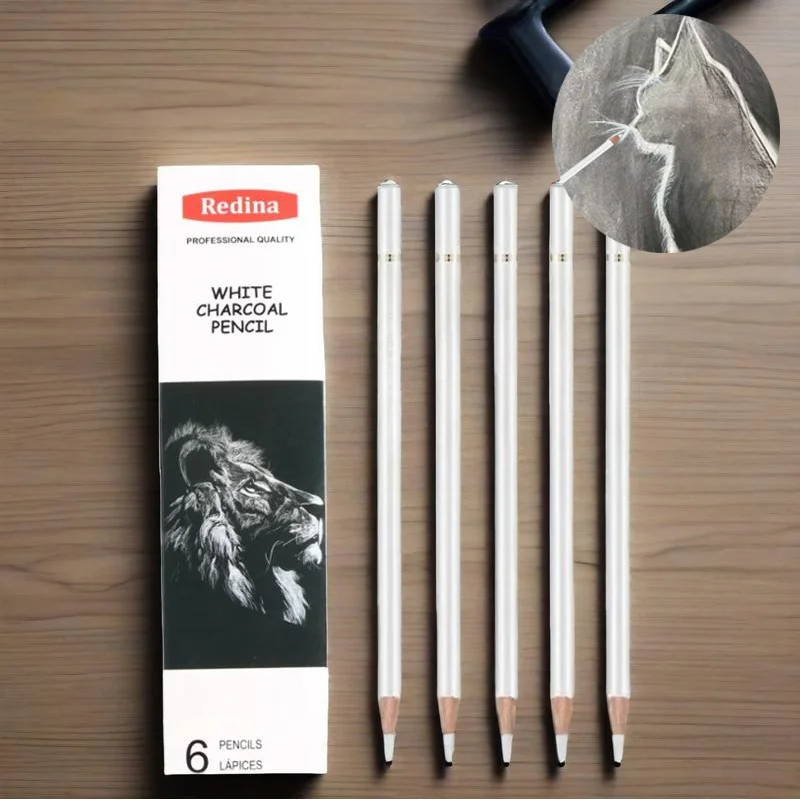 6pcs/12pcs White Charcoal Pen Strong Coverage for Drawing Sketching Shading Blending Beginner Artist Art Students