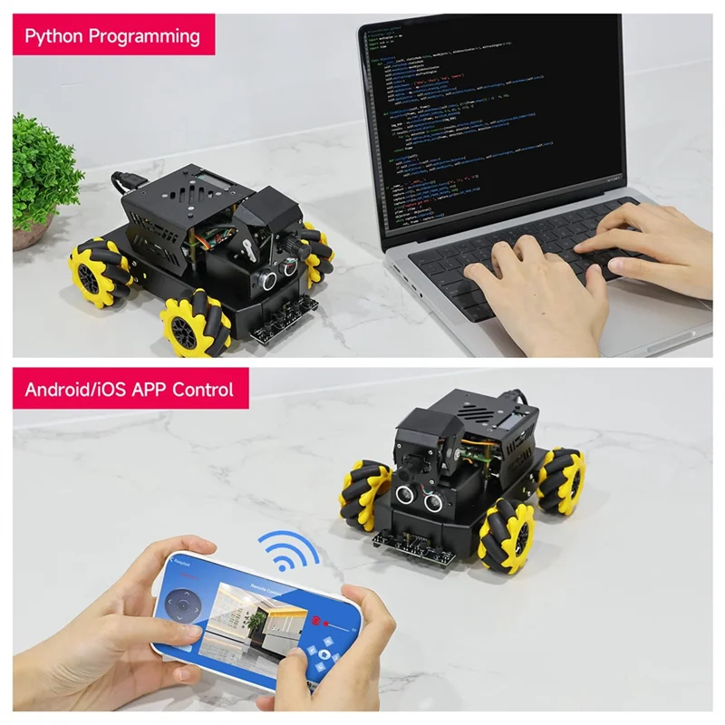 

For Raspberry Pi 5 4WD Mecanum Robot Car Kit AI Vision With Camera DIY Educational ROS2-Humble Python Set US Plug