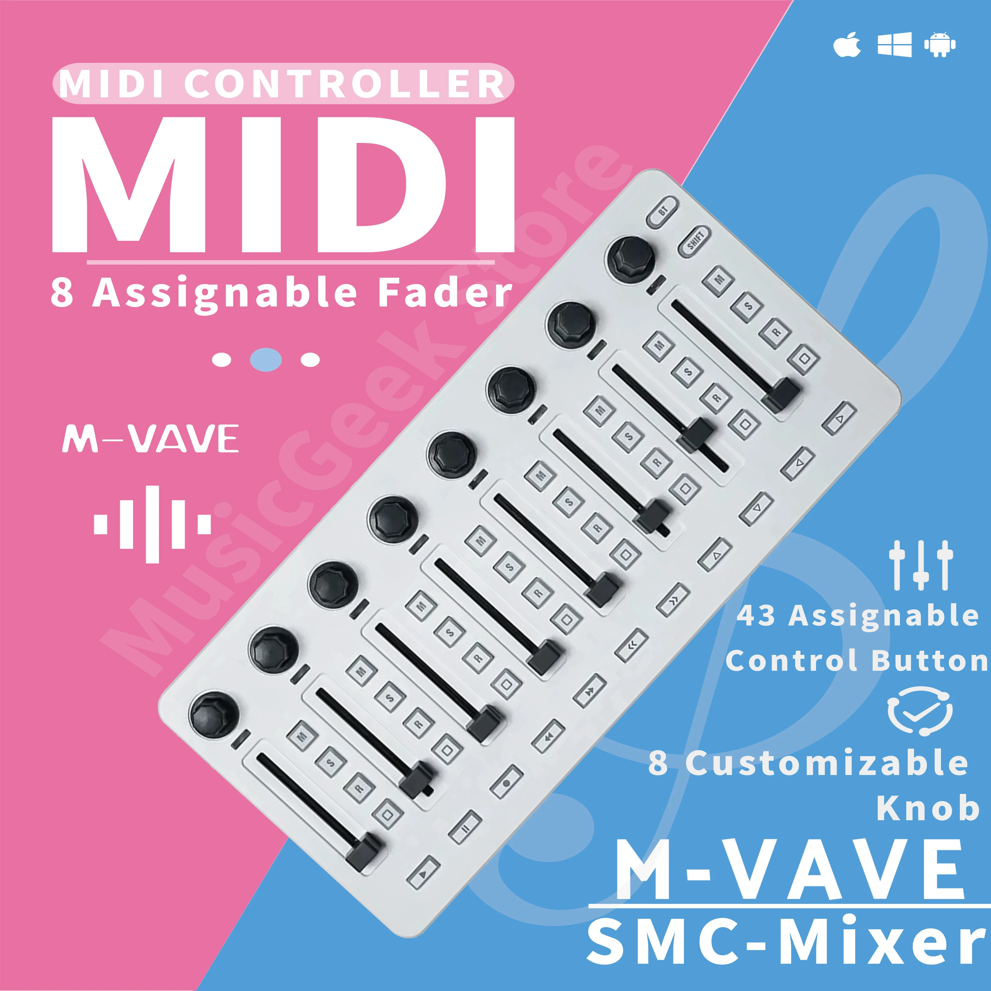 M-VAVE SMC-Mixer Wireless MIDI Controller Mixing Console BT Connection Battery/Type-C Power Supply Mini Midi Keyboard