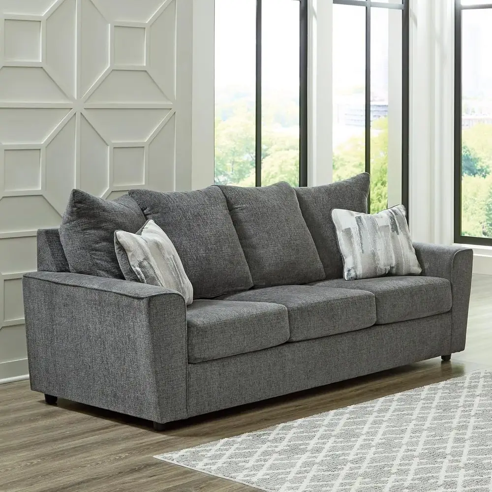 

Gray Casual Sofa with Padded Arms