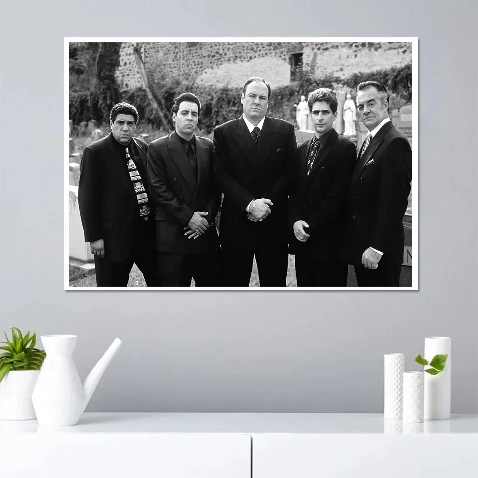 المسلسل التلفزيوني الكلاسيكي يظهر عائلة سوبرانو يطبع قماش اللوحة التدخين المشارك صور فنية للجدران لغرفة المعيشة ديكور المنزل