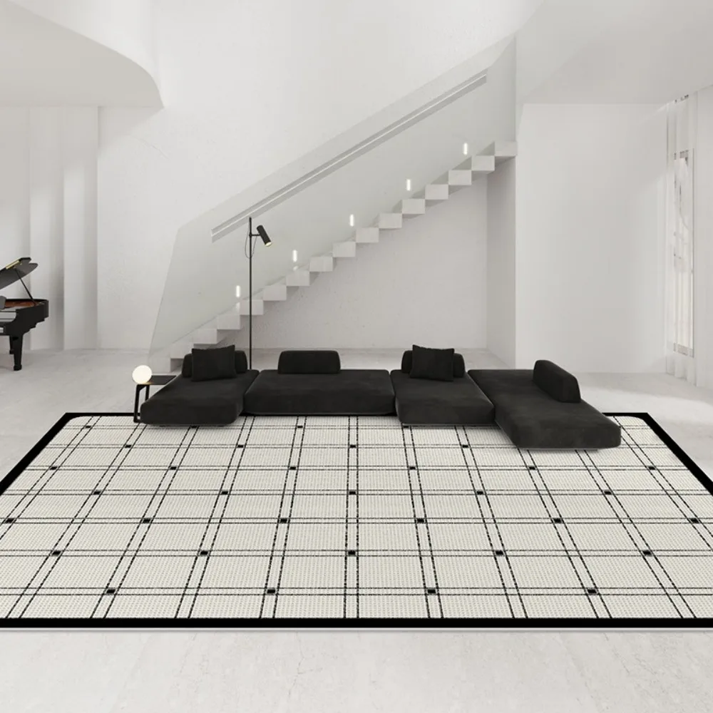 

VIKAMA Black And White Checked Luxury Living Room Rug Non Slip Wear Resistant Bedroom Rug Modern Minimalist Home Decor
