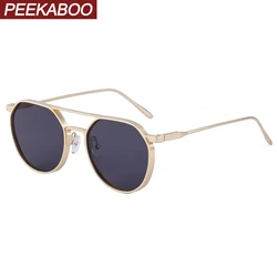 Peekaboo round sunglasses for men metal frame retro sun glasses uv400 male driving double bridge brown blue gift items 2023