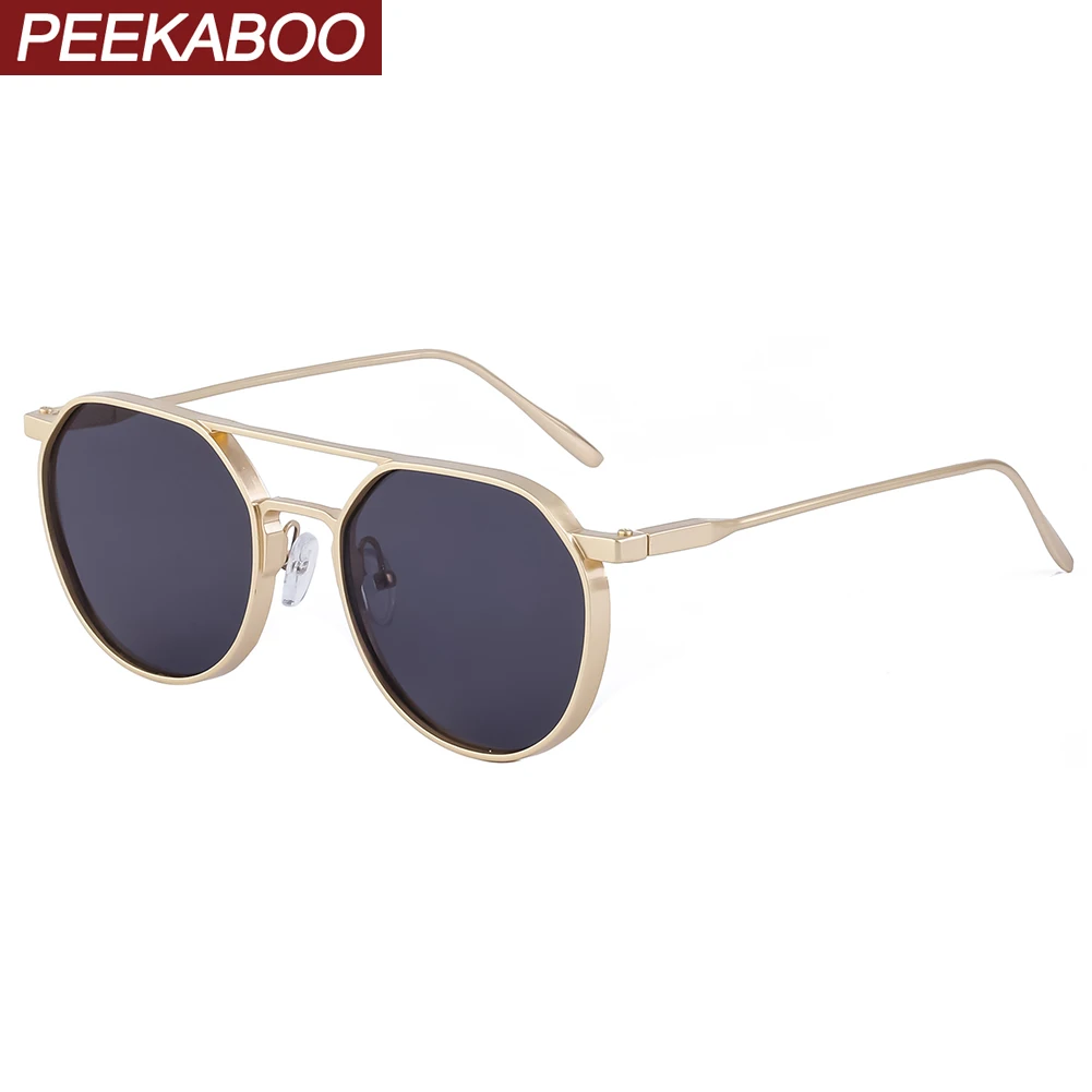 Peekaboo round sunglasses for men metal frame retro sun glasses uv400 male driving double bridge brown blue gift items 2023