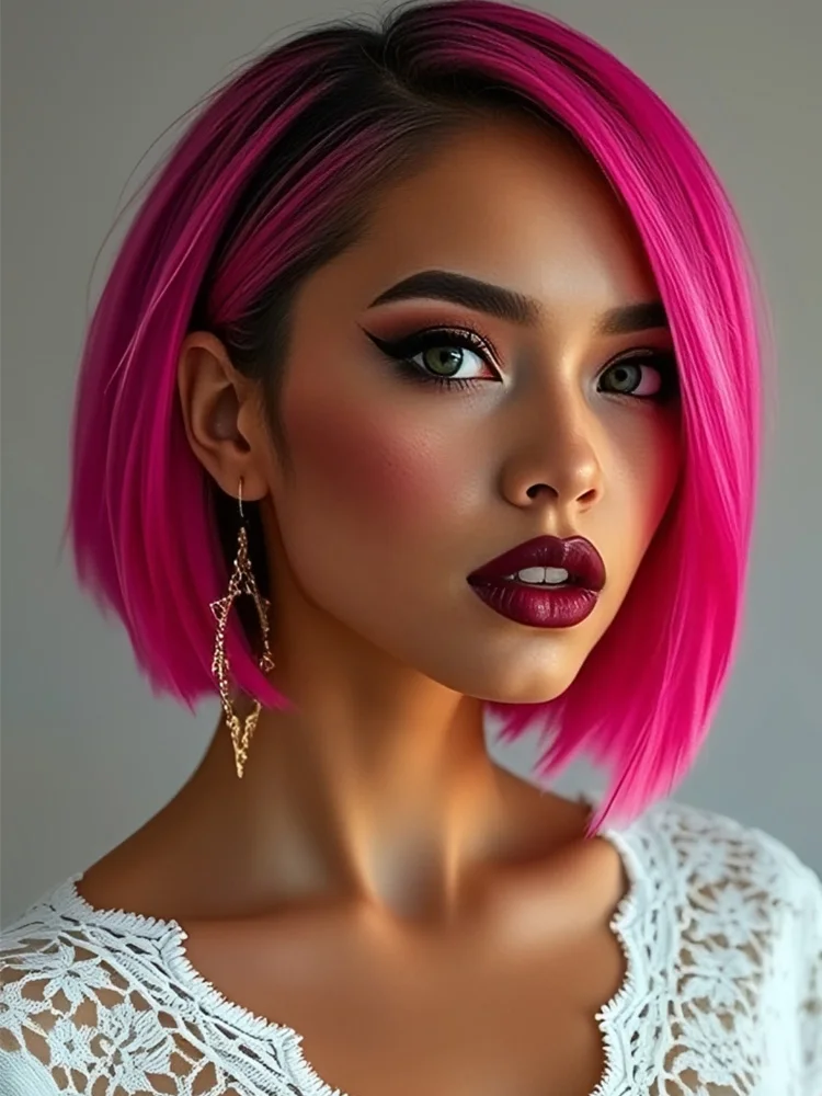 

Парик Lekker Red Pink из 100% натуральных человеческих волос, длинный прямой боб с центральным пробором, с кружевной передней частью, без клея, для женщин, из бразильских волос Remy