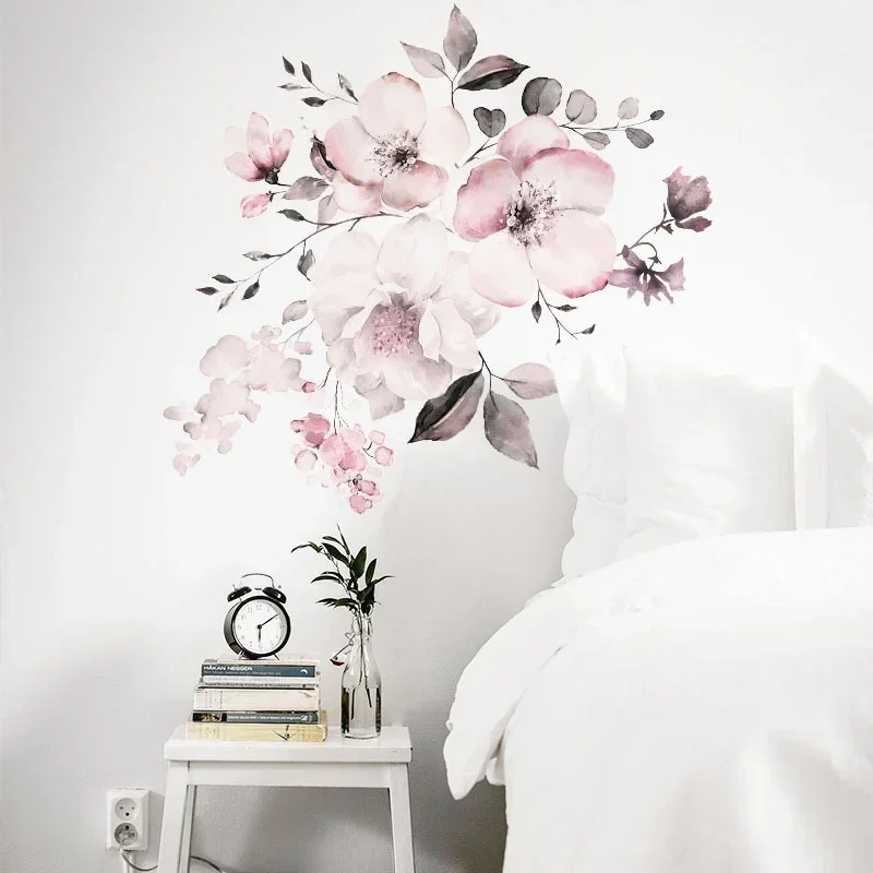 Wall Sticker 30*90cm Watercolor Pink Flower Cluster  Home Background Decoration Can Be Removed Living Room Decoration