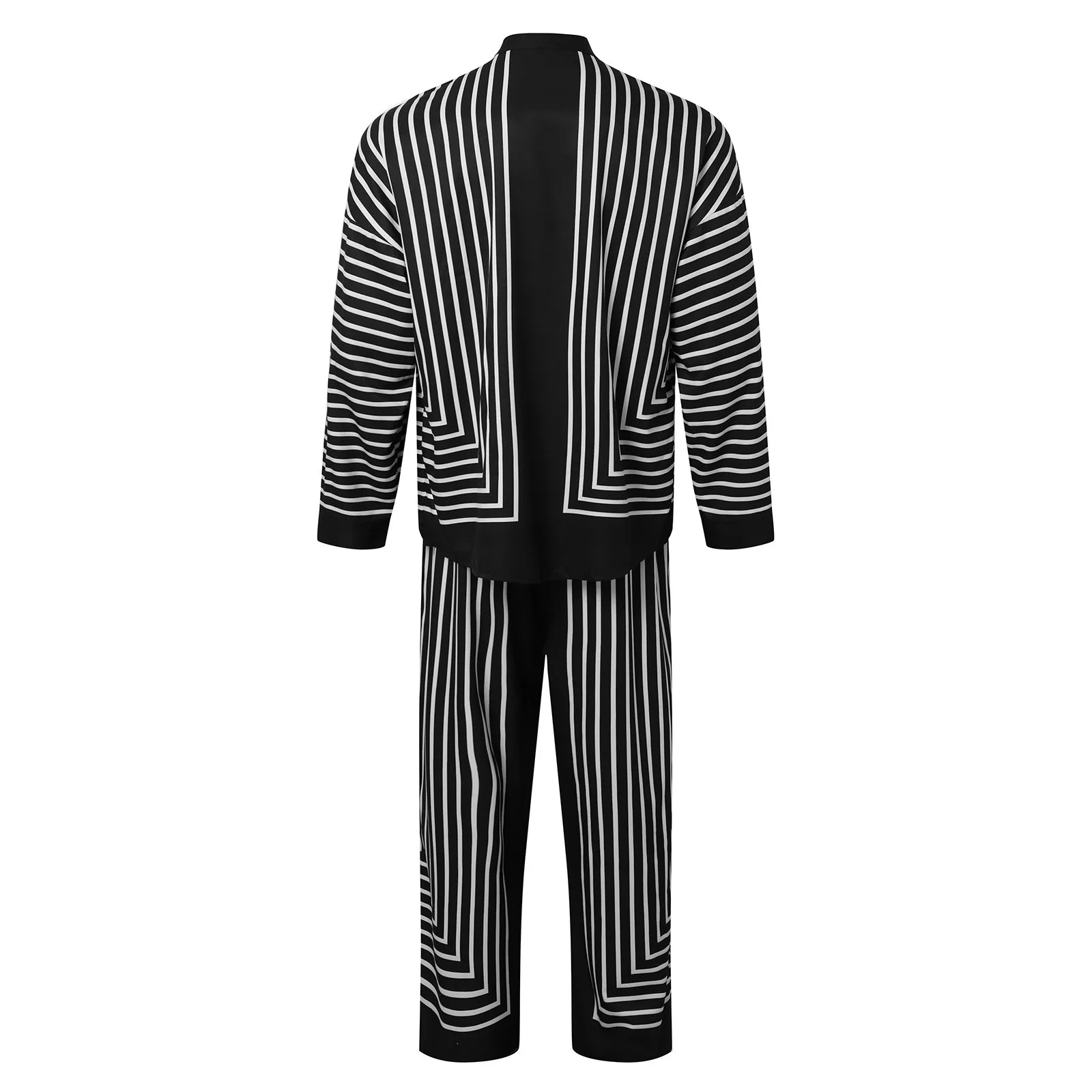 2024 Men Striped Sets Streetwear V Neck Long Sleeve Shirt & Pants Two Pieces Sets Loose Fashion Men's Casual Suits