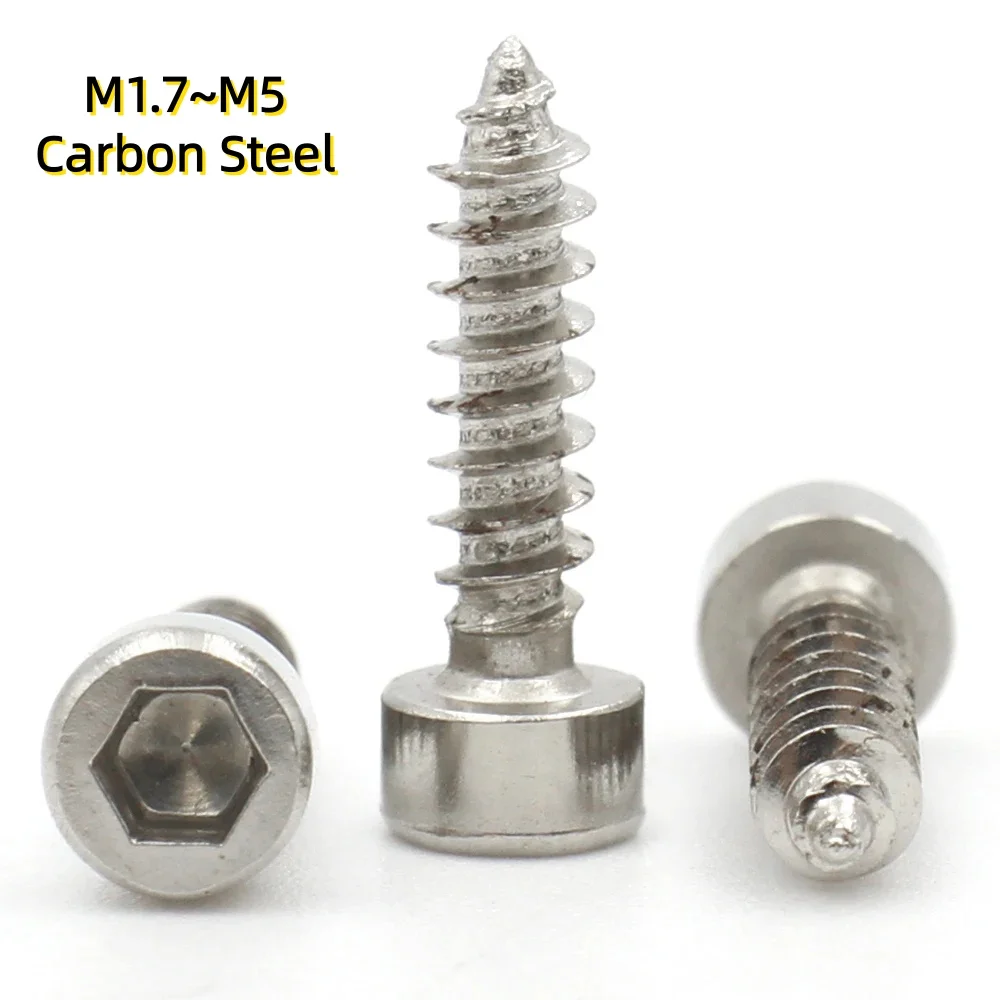M1.7~M5 Black/Nickel Zinc Plated Carbon Steel Hex Socket Hexagon Cap Head Self Tapping Screw