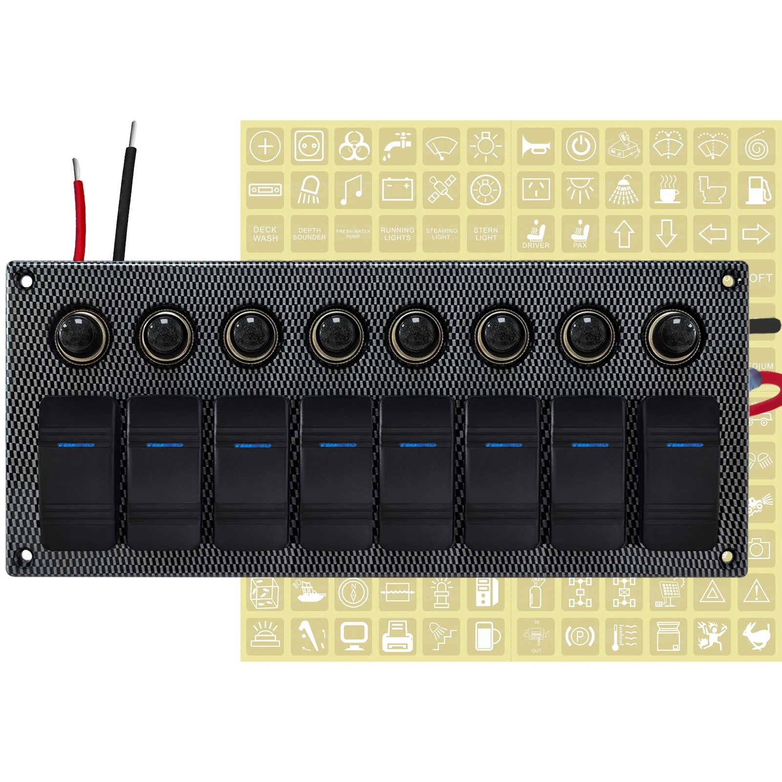 

24V 12V 8 Gang Blue Red Green Light Toggle Switch Panel Buttons Circuit Control Breaker Car Accessories For Boat Truck Trailer