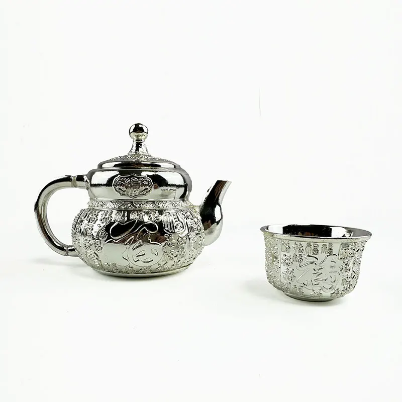 

Baifu 999 silver tea set silver master cup Chinese set 1 tray 1 Pot 4 cups retro tea pot gift