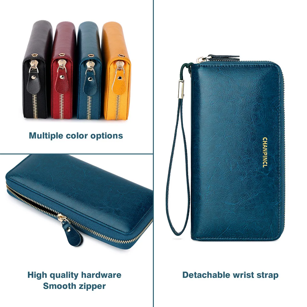 【Genuine Cow Leather】CHANPINCL Women's Long Wallet Luxury Coin Pocket Zipper Multi-Functional New Fashion Purse Youth Retro