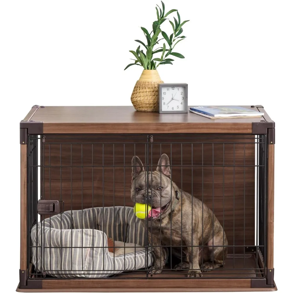 

IRIS USA Modern Wooden Dog Crate – Stylish Furniture-Style Indoor Kennel & End Table for Small to Medium Dogs, Secure Enclosed P