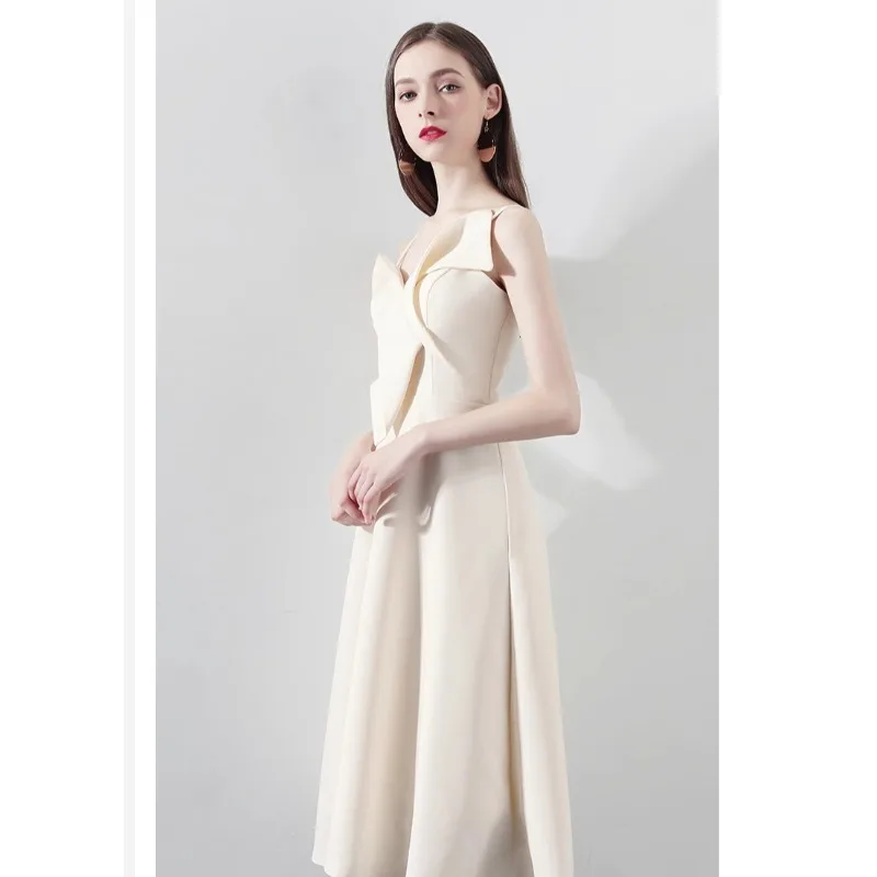 Vestido de festa de aniversário de cetim champanhe para mulheres sexy alças espaguete uma linha vestidos de noite luz luxo formal ocasião vestidos