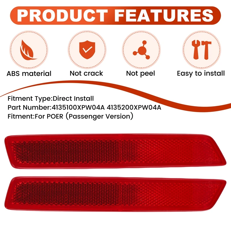 Reliable-1Pair Rear Fog Lamp Assembly Rear Bumper Reflector For GREAT WALL POER (Passenger Version) 4135100XPW04A 4135200XPW04A