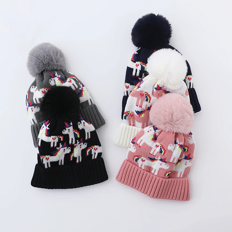 Cartoon Baby Hat Autumn Winter Hats For Kids Cute Hat Girl Boy Pompom Beanie Warm Knitted Bonnet Cap
