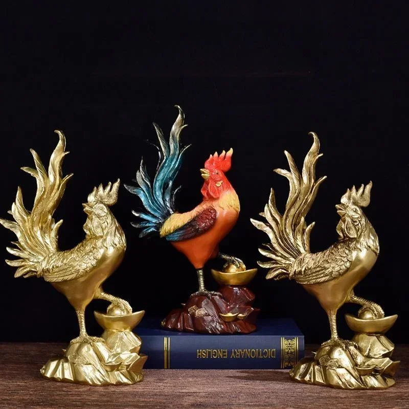 Golden Rooster Annunciation Decor Fu Chicken Rooster Statue Resin Ornaments for Crafts Living Room Desktop Office Gifts Rooster